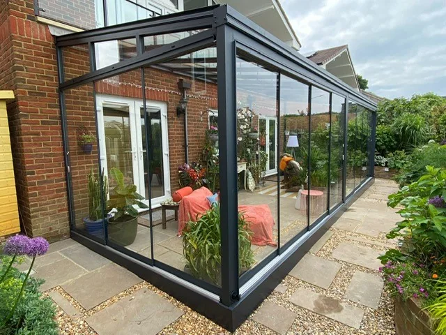 Veranda with glazed walls and doors