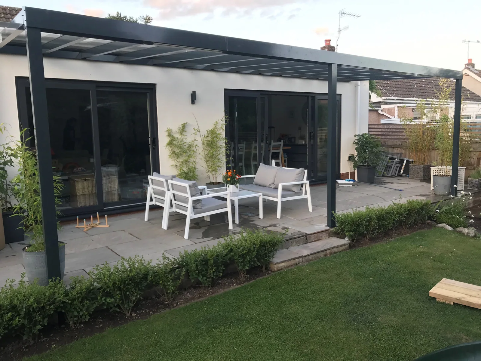 Open veranda over an outdoor seating area